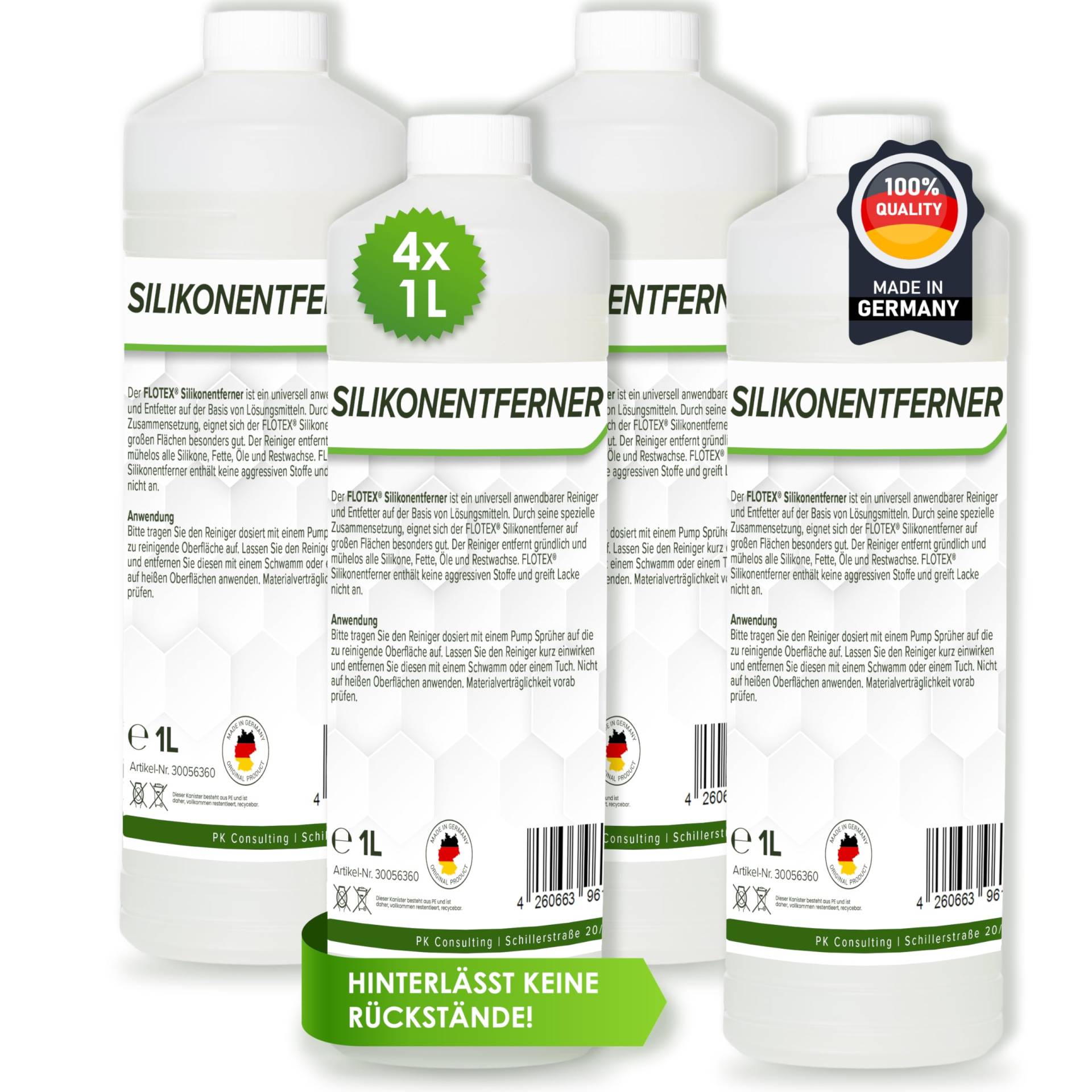 Flotex® - Silikonentferner 4x1l IFT-5060 | Wachsentferner für Autolack | Intensive Reinigung | Der Silikonreiniger entfernt problemlos Öl, Fett & Silikon | Besonders schonend von Flotex