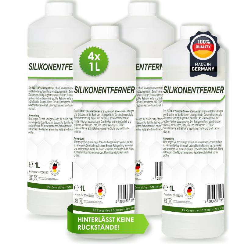 Flotex® - Silikonentferner 4x1l IFT-5060 | Wachsentferner für Autolack | Intensive Reinigung | Der Silikonreiniger entfernt problemlos Öl, Fett & Silikon | Besonders schonend von Flotex