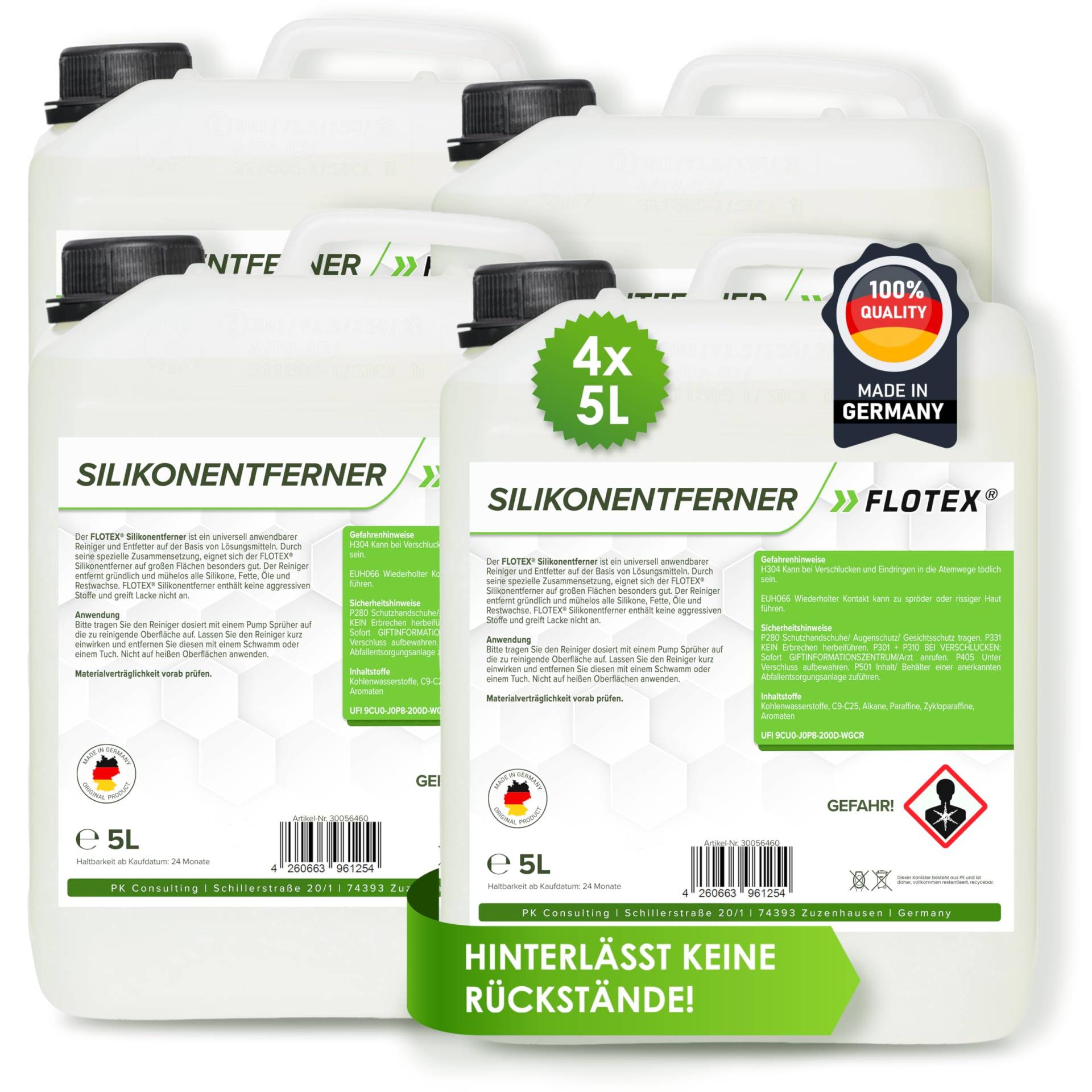 Flotex® - Silikonentferner 4x5l IFT-5060 | Wachsentferner für Autolack | Intensive Reinigung | Der Silikonreiniger entfernt problemlos Öl, Fett & Silikon | Besonders schonend von Flotex