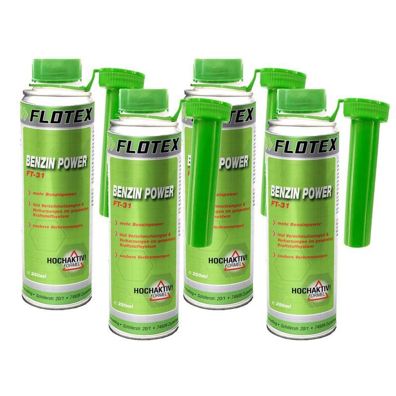 Flotex Benzin Power, 4 x 250ml Additiv verbessert Verbrennung und erhöht Benzinpower von Flotex