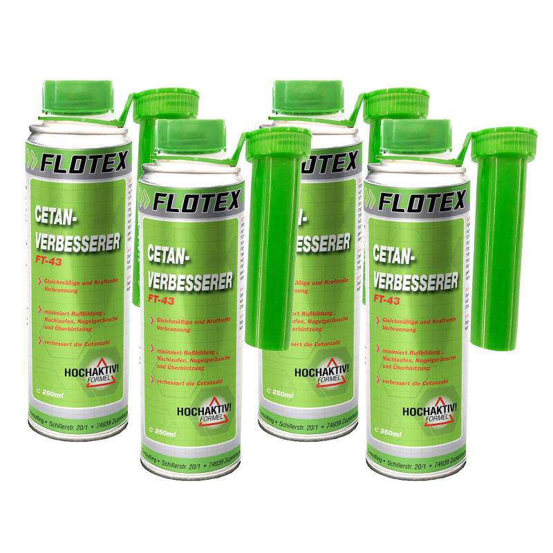 Flotex Cetan Verbesserer, 4 x 250ml Diesel Additiv Booster für Dieselmotoren von Flotex