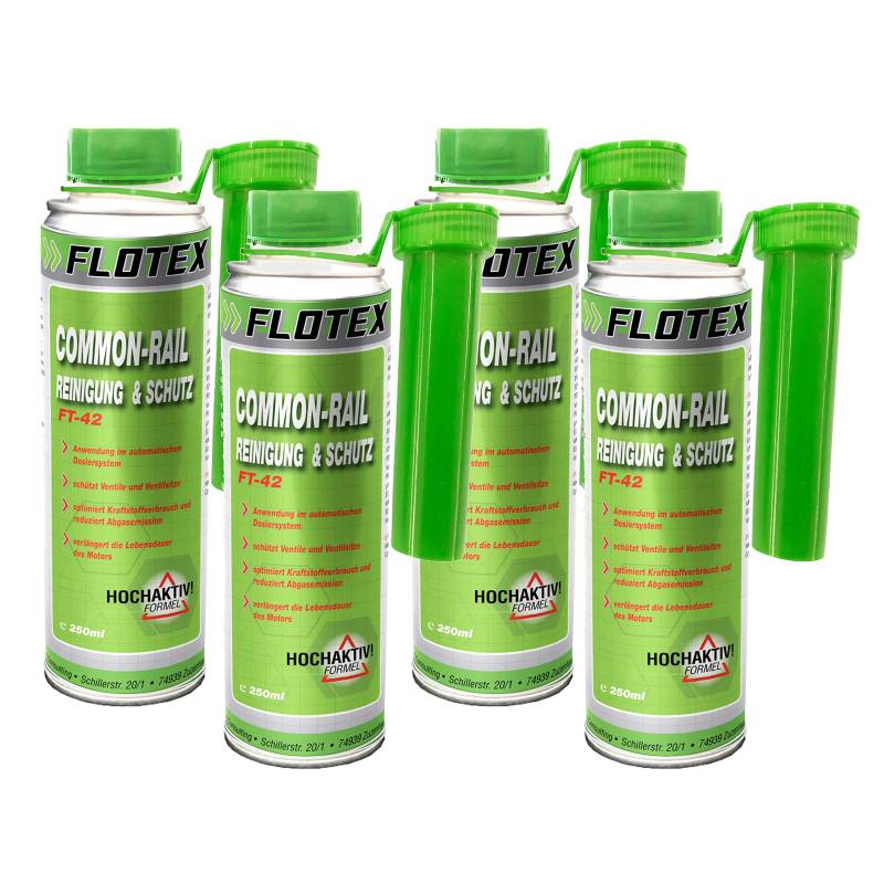 Flotex Diesel Common-Rail Reinigung & Schutz, 4 x 250ml Systemreiniger und Schutz Additiv für Dieselmotoren von Flotex