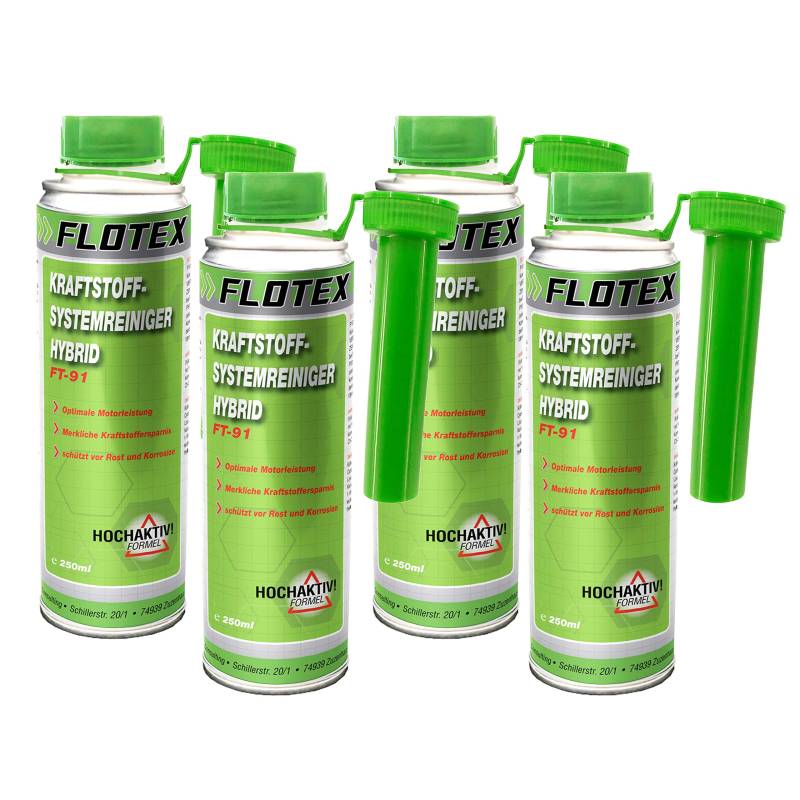 Flotex Kraftstoffsystemreiniger Hybrid, 4 x 250ml Additiv beseitigt Verschmutzungen im Hybridfahrzeug Motor von Flotex