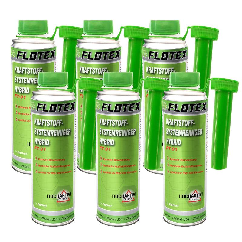 Flotex Kraftstoffsystemreiniger Hybrid, 6 x 250ml Additiv beseitigt Verschmutzungen im Hybridfahrzeug Motor von Flotex