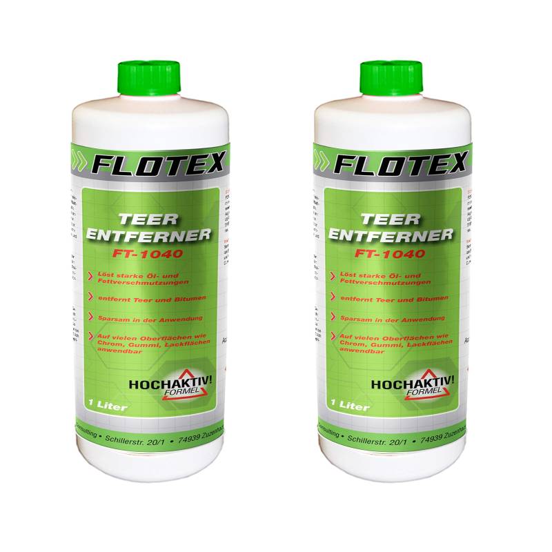 Flotex Teerentferner, 2 x 1L Teerreiniger löst Teer, Fett, Bitumen und Öl Rückstände von Flotex