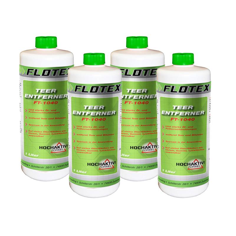 Flotex Teerentferner, 4 x 1L Teerreiniger löst Teer, Fett, Bitumen und Öl Rückstände von Flotex