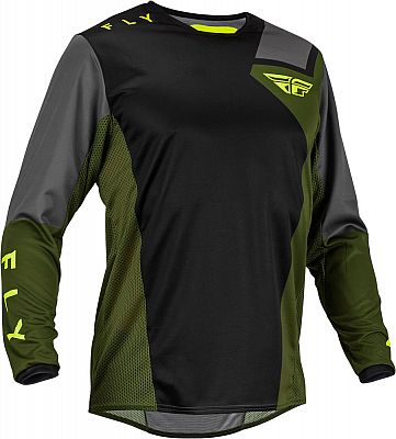 Fly Racing Kinetic Jet, Trikot - Schwarz/Oliv/Grau/Neon-Gelb - S von Fly Racing