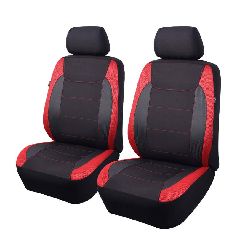 Flying Banner Gabardine Netz Auto Sitzbezüge Seitenairbag universell für die meisten Autos LKWs Lieferwagen SUVs (Vordersitze, Schwarz und Rot) von Flying Banner