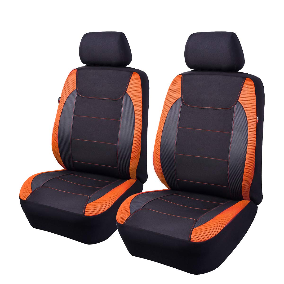 Flying Banner Gabardine Vordersitzbezüge aus Netzstoff, Airbag-kompatibler Schutz, universell für die meisten Pkw, LKW, Lieferwagen, SUVs (schwarz und orange) von Flying Banner