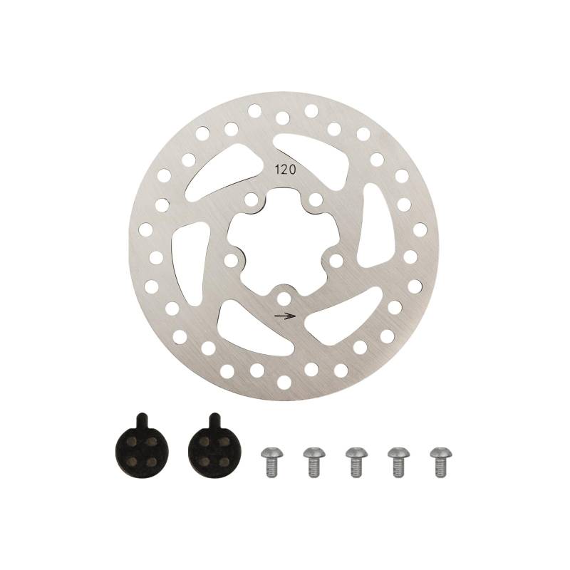 120mm Bremsscheibe, 5 Löcher Edelstahl E-Scooter Bremsscheibe mit Schrauben und 2 Bremsbelag, Elektroroller-Scheibenbremsscheibe für M365/PRO/PRO2 Elektroroller von Flylin