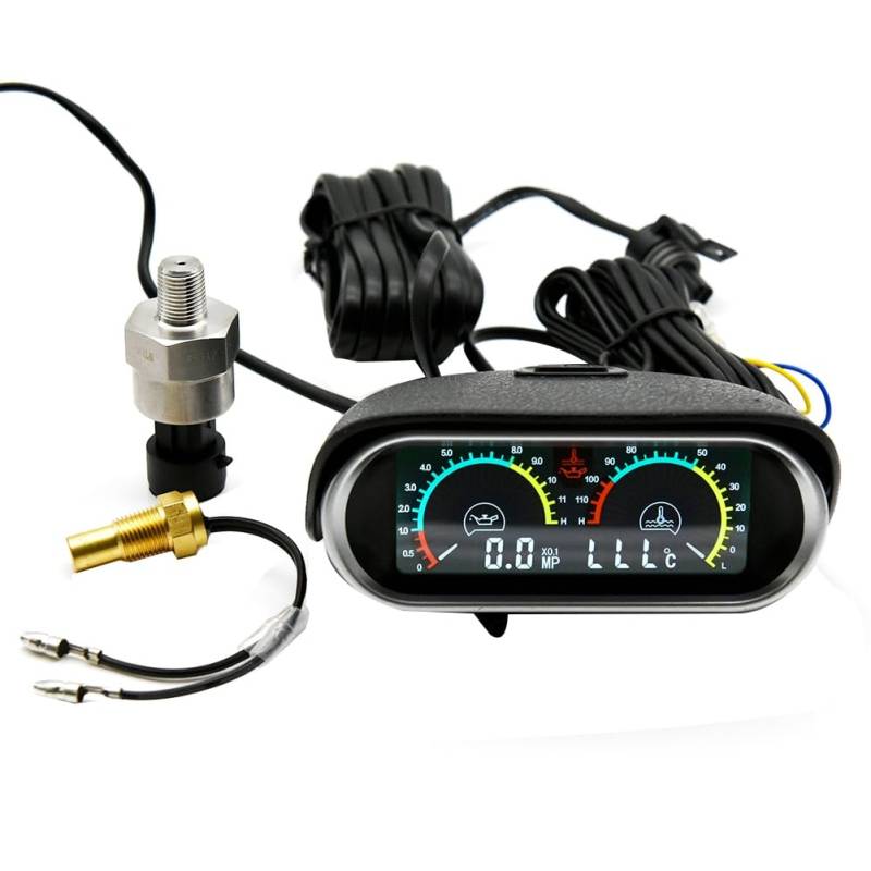 Fmoutyy 2-In-1-LCD-Universal-Auto-Horizontal-Wassertemperaturanzeige, Öldruckanzeige für 10-Mm-Sensor von Fmoutyy