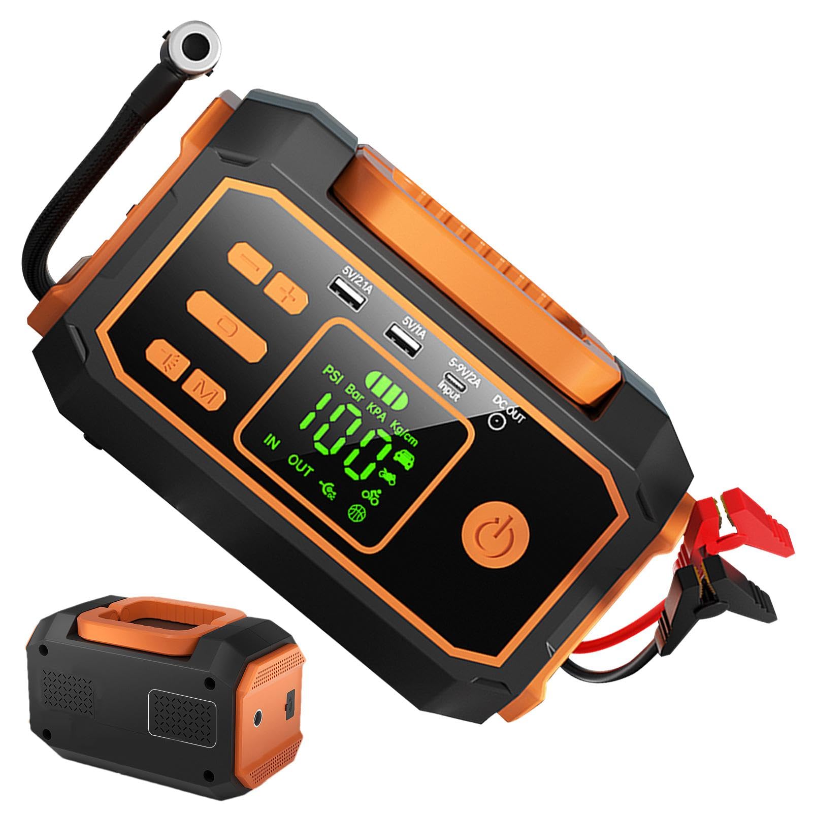 FmtwPhn Autoreifen-Luftpumpe tragbar, tragbarer Reifenfüller für Auto, Luftaufblaspumpe, 20000 mAh Mobile Reifenpumpe, Luftpumpe mit digitalem Manometer und LED-Licht für Autos von FmtwPhn