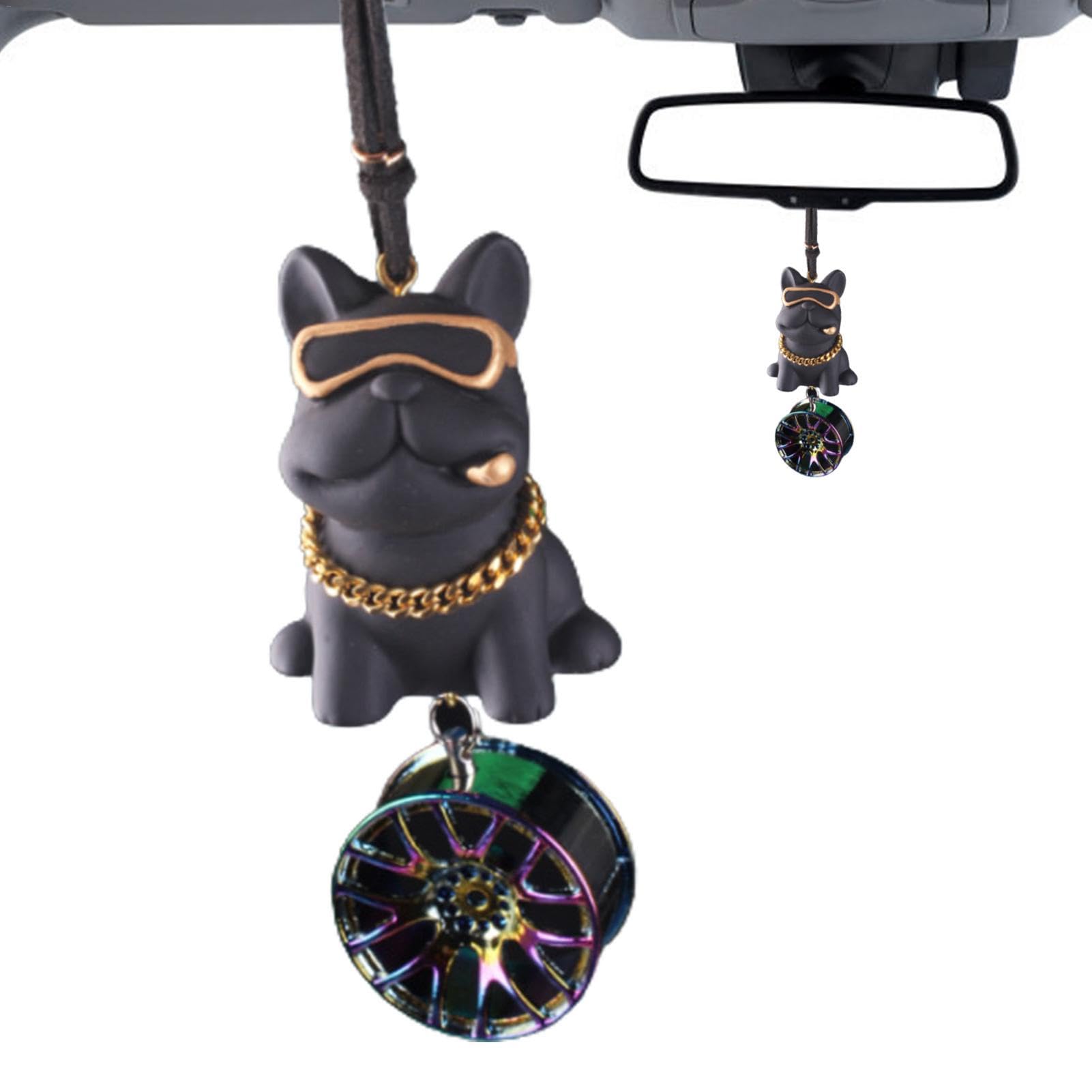 FmtwPhn Rückspiegel, schwingende Bulldogge, schicker Auto-Anhänger, Kunstharz, niedliches Auto-Ornament, Auto-Innenzubehör, Ornament, Auto-Dekoration, Hund für Autozubehör, Innenraum von FmtwPhn