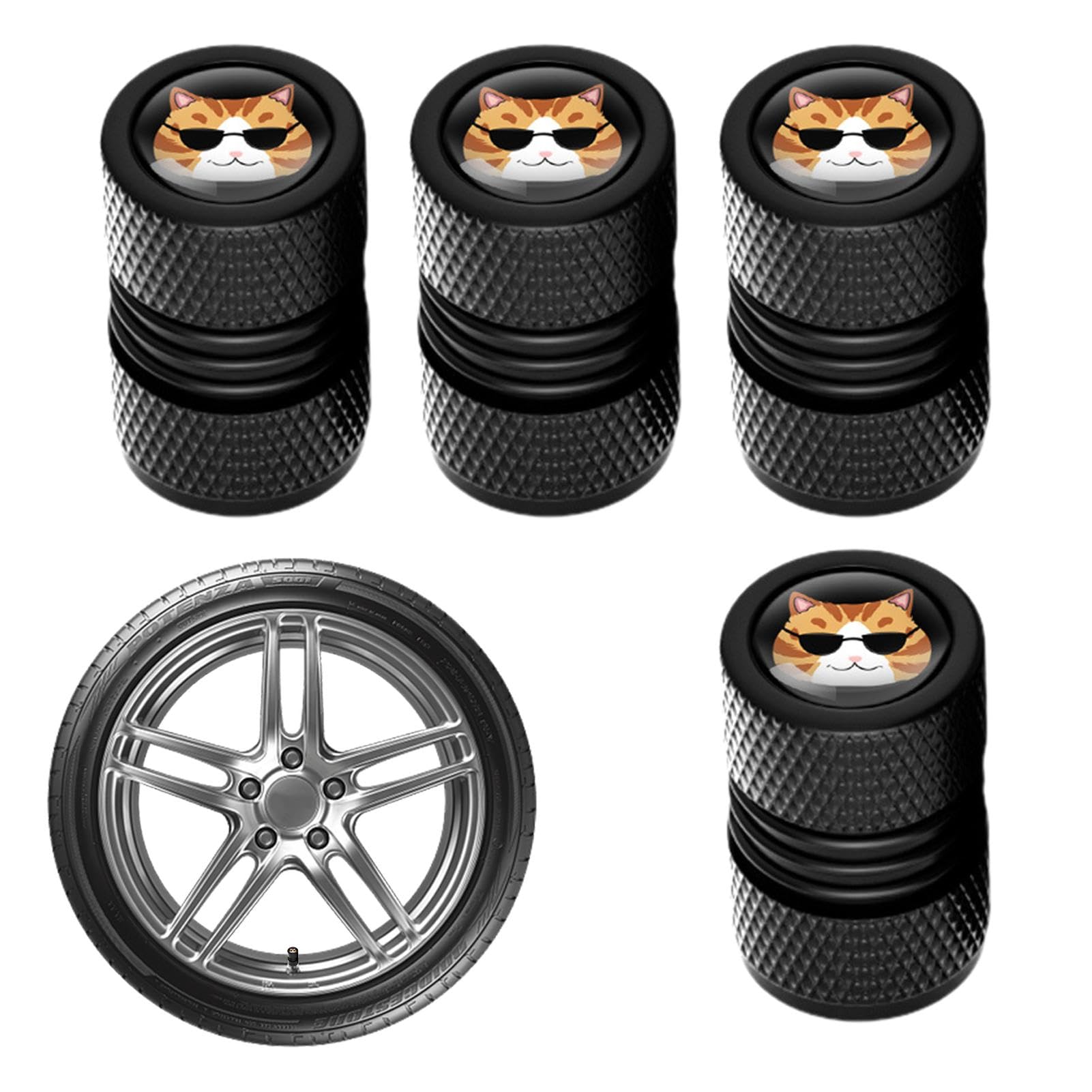 Autoventilkappe - 4pcs Cat Tire Caps, Reifenluftventilkappe | Reifenventilstammkappe Cover, Leckdichte Aluminium-Legierungs-Reifenluftkappe, Reifenventilkappen Für Motorräder, Auto, Fahrräder, LKW, (S von Fmzrbnih