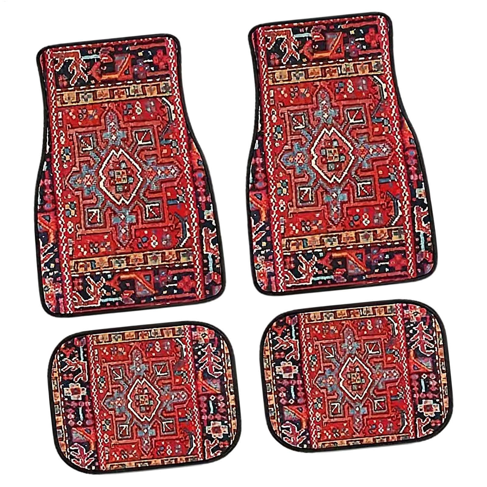 Bohemian-Automatten – 4 Stück Robuste Teppiche, Bohemian-Automatten Für Damen | Rutschfeste Automatten Vorne Hinten, Komplettes Set, Mehrzweck-Automatten Mit Blumenmuster, Boho-Autozubehör Für Auto, S von Fmzrbnih