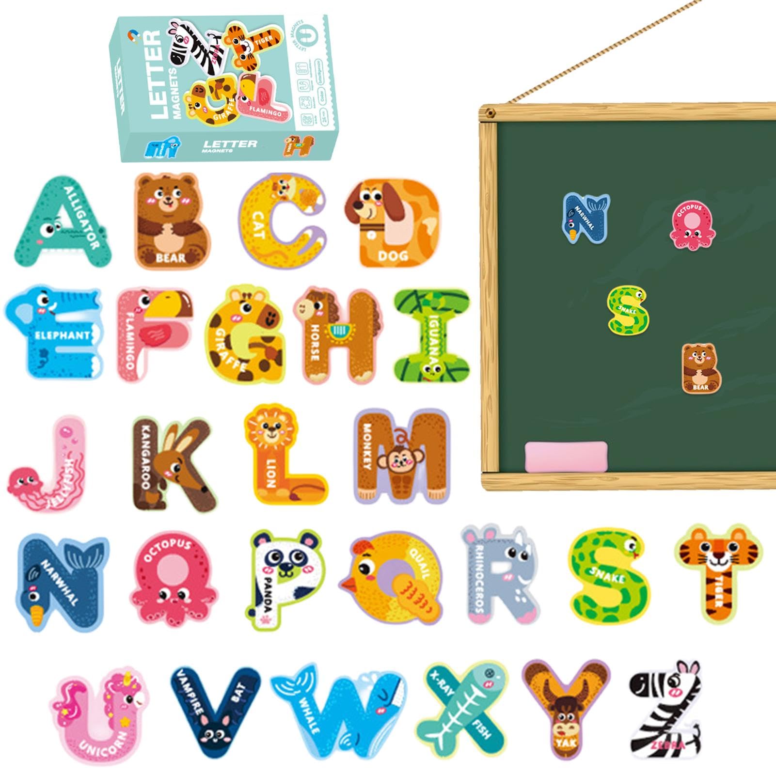 Buchstaben-Kühlschrankmagnete – Spiele Bunte Magnetische Buchstaben, Magnetisches Alphabet | Tragbare Alphabet-Tieraufkleber-Kühlschrankmagnete, Kühlschrankaufkleber-Magnet Für Kinder Zum Lernen, (7,0 von Fmzrbnih