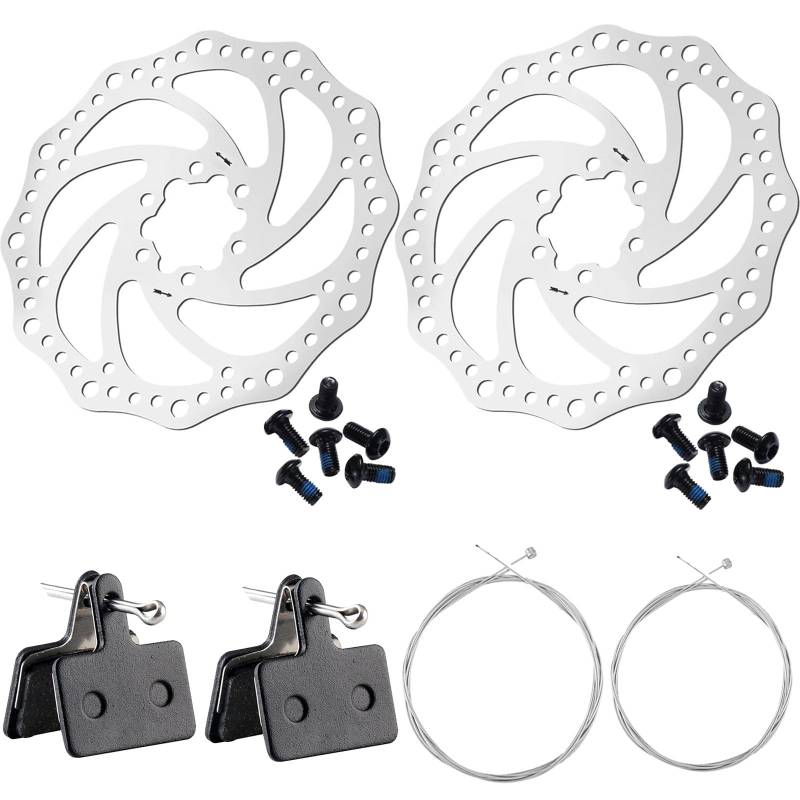 Edelstahl Scheibenbremse Fahrrad für Shimano Bremsscheibe SM-RT54 160mm 6 Loch, Center Lock, 2x Fahrrad Bremsscheibe+ 1x 1.9M Stahl Bremsleitung+ 1x 0.9M Stahl Bremsleitung+ 2x Fahrrad Bremsbeläge von Foanlerck