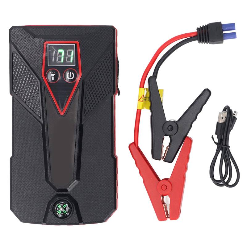 Autobatterie-Starthilfe, 1000 A Dual-USB-LCD-Display, Tragbarer Autobatterie-Booster für 7-Liter-Benzin- und 5,5-Liter-Derv-Motoren, 12-V-Akku-Starthilfebox, 3 Modi, Taschenlampe von Fockety