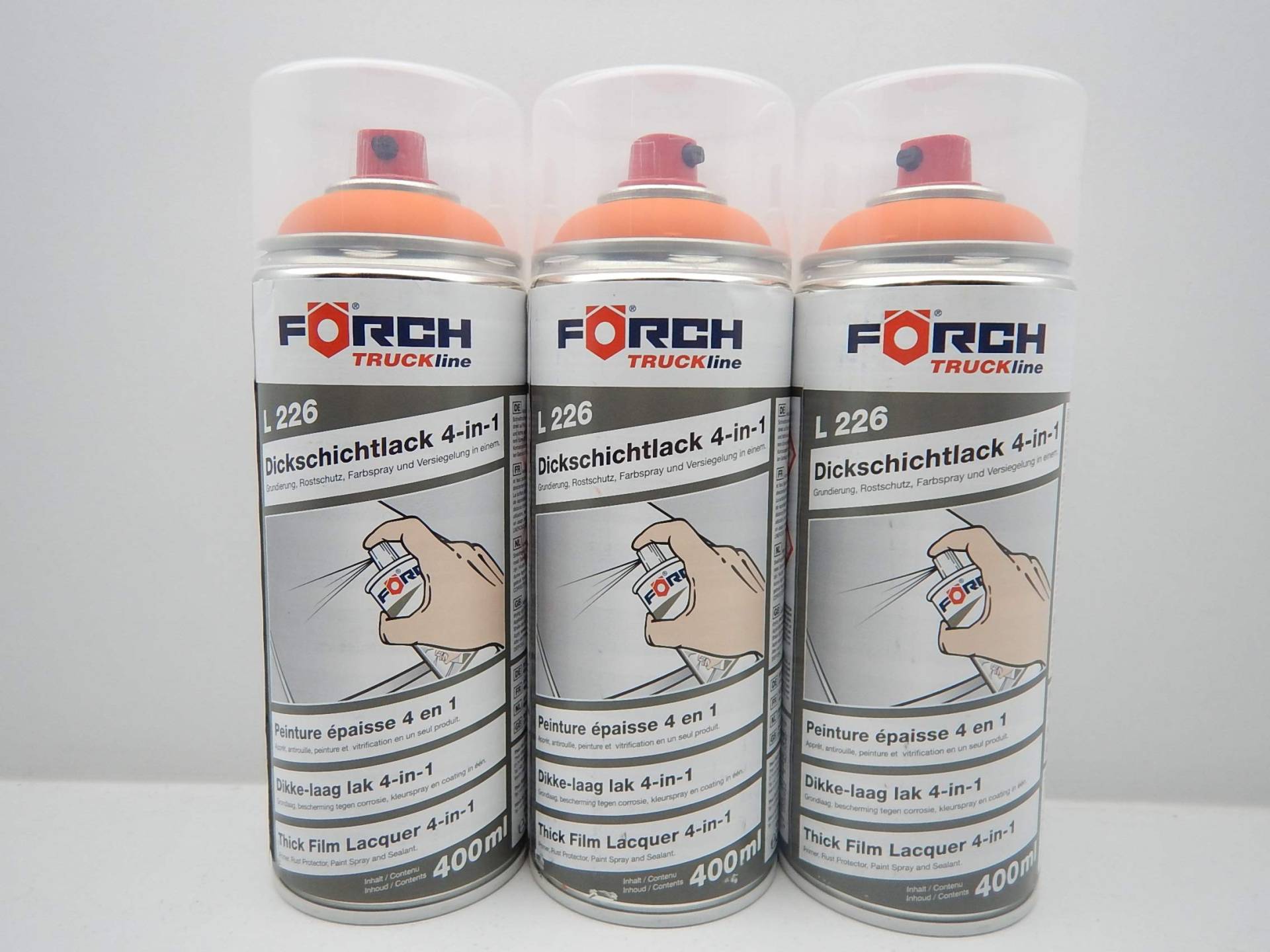 FORCH 4 in 1 Atlas BAUMASCHINE ORANGE DICKSCHICHTLACK Lack Spray SPRAYDOSE 400ML (3) von FORCH