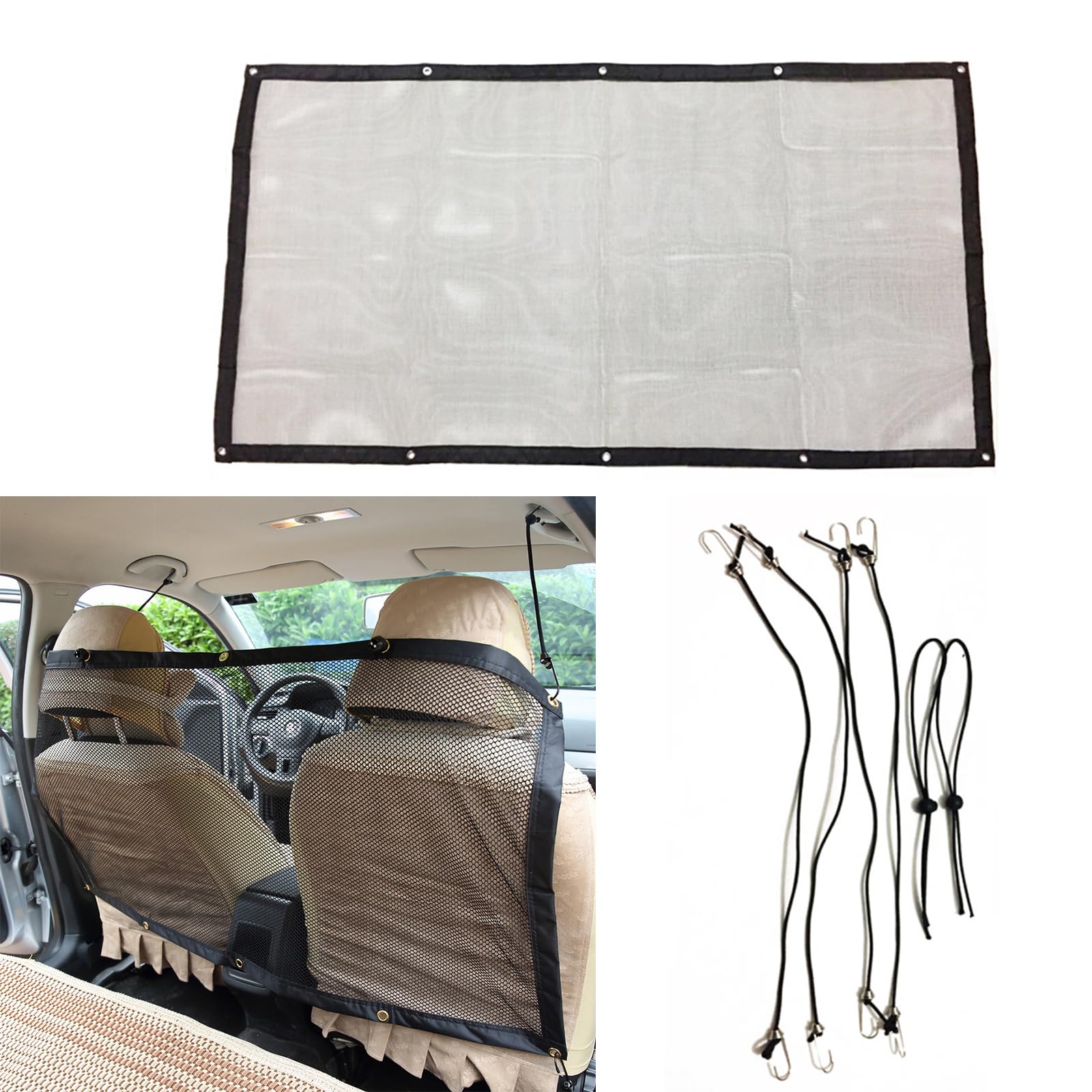 Fogfar 1 x Auto-Rücksitz-Absperrnetz, Nylon-gewebtes Zaun-Barriernetz mit verstellbarem Seil, Sicherheitsschutzzubehör, geeignet für SUV-Pickup und kleine Autos (115 x 62 cm & Schwarz #1) von Fogfar