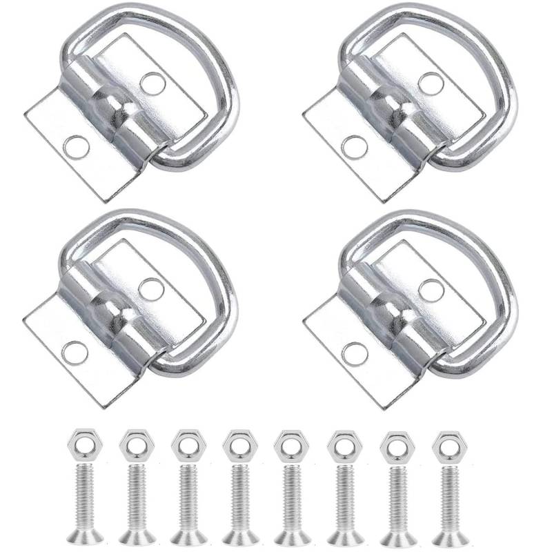 Fohirey 4 Stück D-Ring Zurrösen Heavy Duty, D Ringanker Haken Ladung Zurrösen D Lashing Ringe Strapazierfähige Ringe mit 8 Halterung Schrauben für Ladungssicherung in Anhänger, LKW, Boot, Autos, Kayak von Fohirey