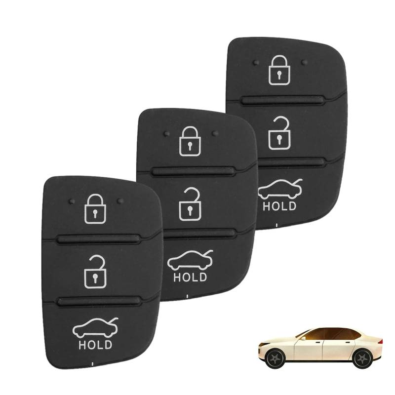 3 Stück Hyundai Gummi-Autoschlüssel-Pads, Autoschlüssel-Gummi-Pads, schwarze Schlüsseltasten-Pad mit 3 Tasten, Gummi-Pads, Fernbedienung, Schlüsselabdeckung, Ersatzgehäuse von Fokelyi