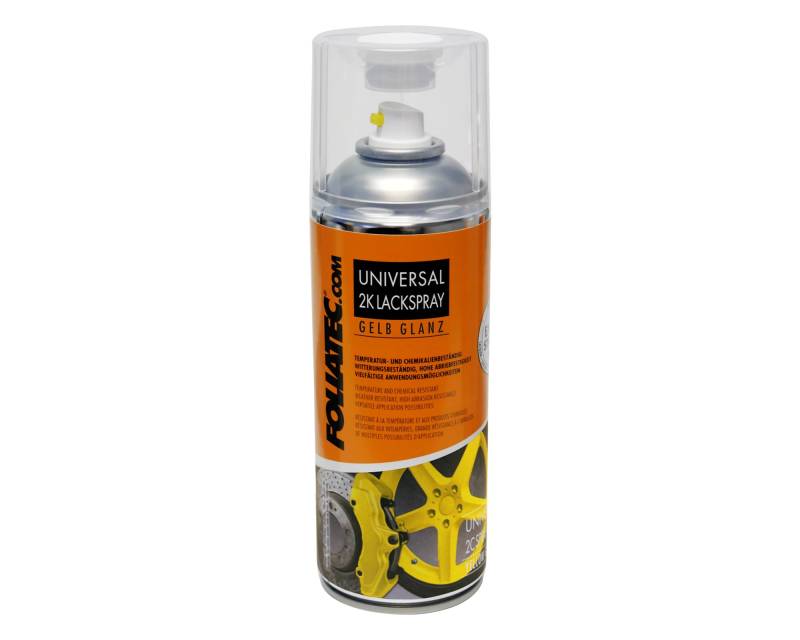 Foliatec Universal 2K Lackspray Spray Spraydose Hitzebeständig, gelb glänzend, 400 ml von Foliatec