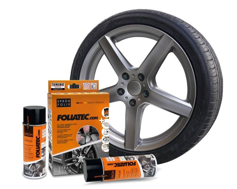 Foliatec Sprühfolie Auto Felgenfolie Sprüh Lack Set für 4 Felgen, Abziehbar, Gute Deckkraft, gunmetal grey metallic matt, 2x 400ml von Foliatec