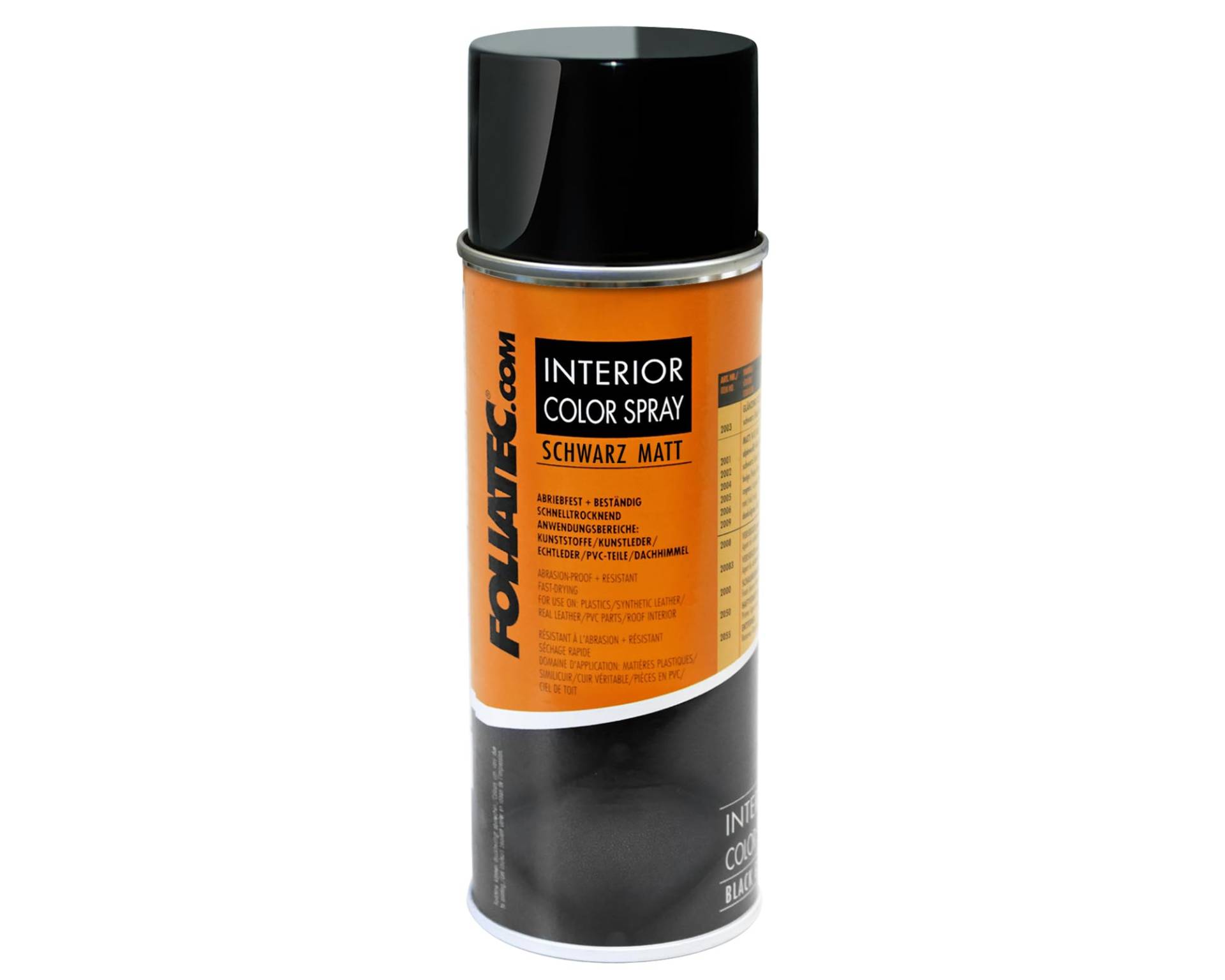 Foliatec Interior Color Spray, Farbspray Schnelltrocknend, Abriebfest, für Kunststoffe, Leder, Schwarz Matt, 400 ml (1er Pack) von Foliatec