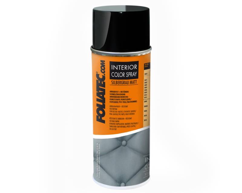 Foliatec Interior Color Spray Farbspray Schnelltrocknend Abriebfest für Kunststoffe, Kunstleder und Leder, Silbergrau Matt, 400 ml von Foliatec