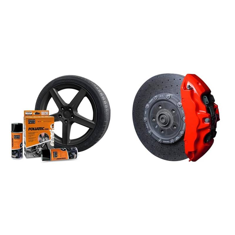 Foliatec Sprühfolie Auto Felgenfolie Sprüh Lack Set für 4 Felgen & Bremssattel Lack Set, Hitzebeständig, Komplettsatz für 4 Bremssättel, Performance Red, 7-teiliges Set von Foliatec