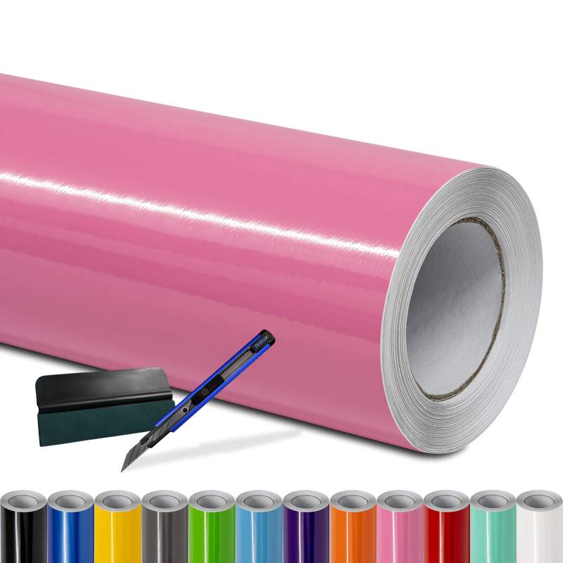 Folindo® Autofolie Rosa Glanz (12€/m²) - 200 x 152 cm - Selbstklebende Car Wrapping Folie mit Luftkanälen - inkl. Rakel & Cutter - Blasenfreie Auto Folierung - Hochwertige Vinylfolie von Folindo