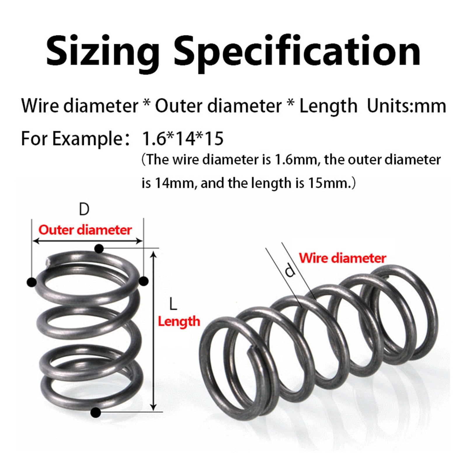 10PCS Zylidrische Spule Kompression Frühling Rückkehr Komprimierte Federn for Haushalts Wartung Werkzeuge Zubehör(55mm,8mm-1.4mm) von FonFou