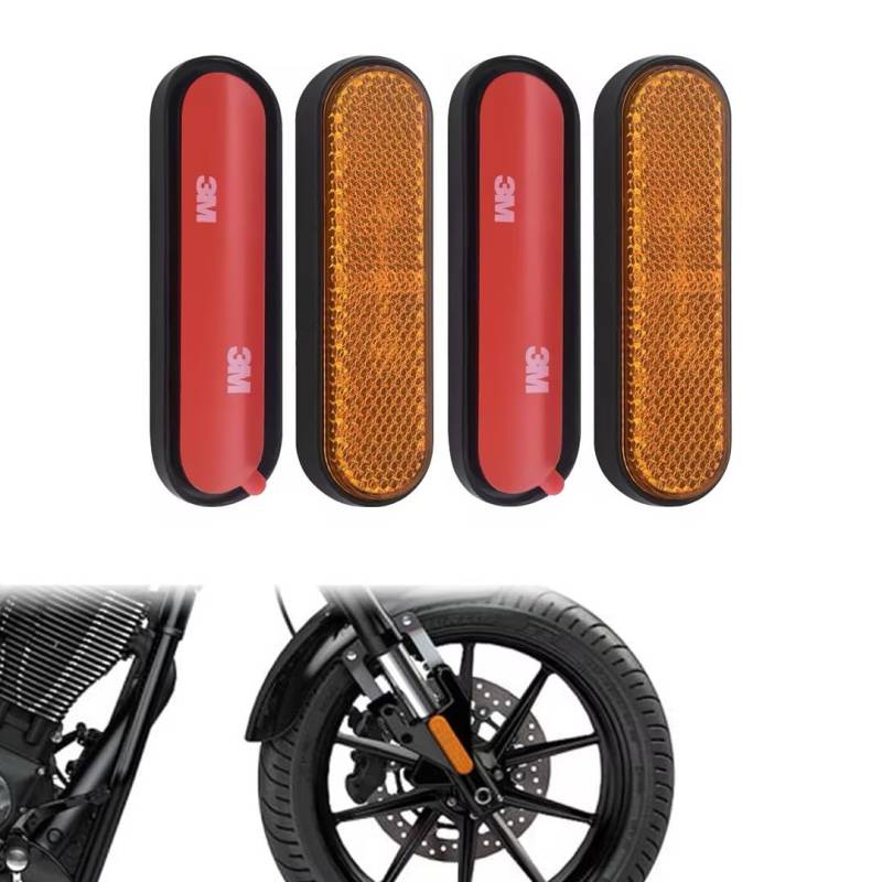 Fonyiunce 4 Stück 100 x 24 x 8mm Motorrad Fahrrad E4 Reflektor Gabel-Reflektor, Gelb Gabel Rückstrahler, Katzenaugen Fahrrad, Selbstklebend Rückstrahler Fahrrad, für Motorcycle Scooter Fahrrad Moped von Fonyiunce