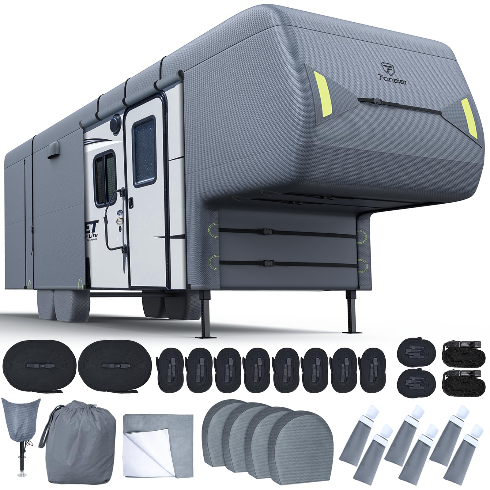 Fonzier 5. Rad-Wohnmobil-Abdeckung, verbessert, 6 Schichten, robuste Wohnmobil-Abdeckung, 1,2 m - 109 cm, für Wohnmobil, wetterfest, UV-Schutz, Rip-Stop, atmungsaktiv von Fonzier