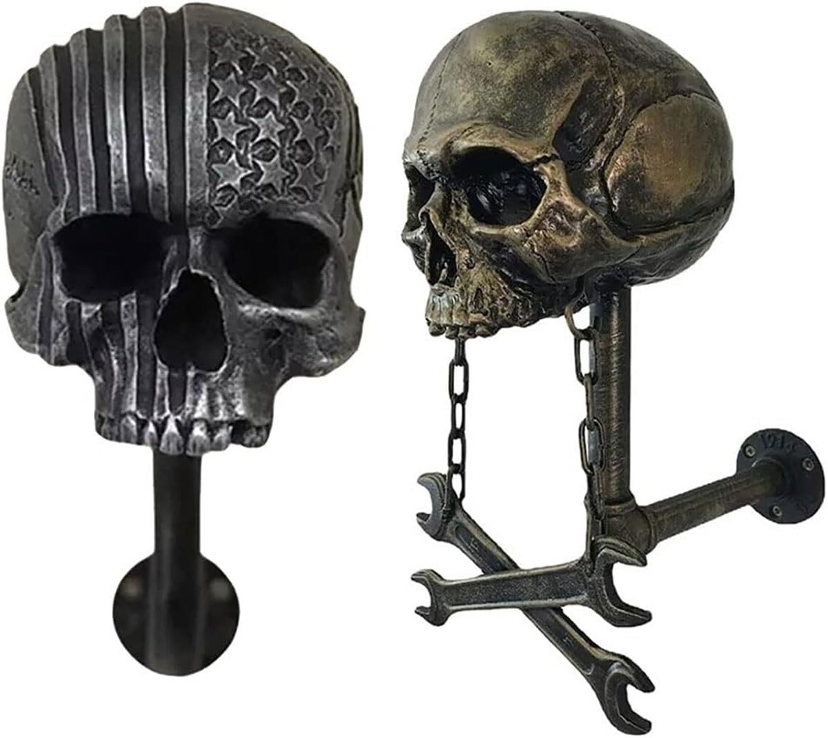 Motorrad Schädel Helmhalter, Wand Skull Kopfhörerhalter, Totenkopf Helm Halter Wandhalterung, Motorcycle Skull Helmet Holder, Motorrad Helm Halterung Geschenk ( Color : AC , Size : Small Skull ) von ForGue