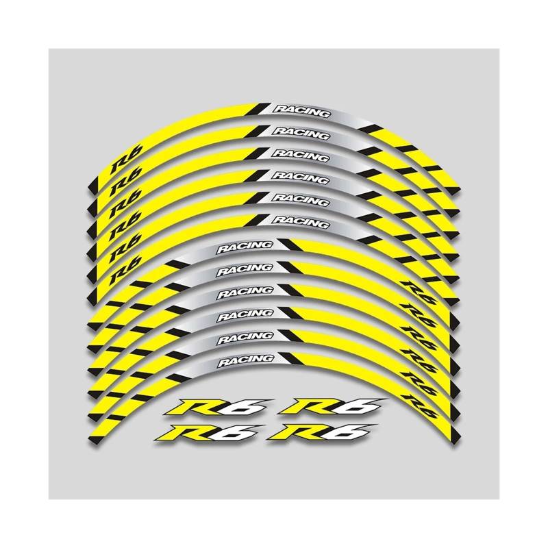 Motorrad-Rad 17-Zoll-Motorrad-Räder-Naben-Aufkleber Für Für YZF R6 Für YZFR6 Reflektierende Streifen Dekorative Aufkleber Klebeband-Set Aufkleber Abziehbild(2 style A Yellow12) von ForgUe