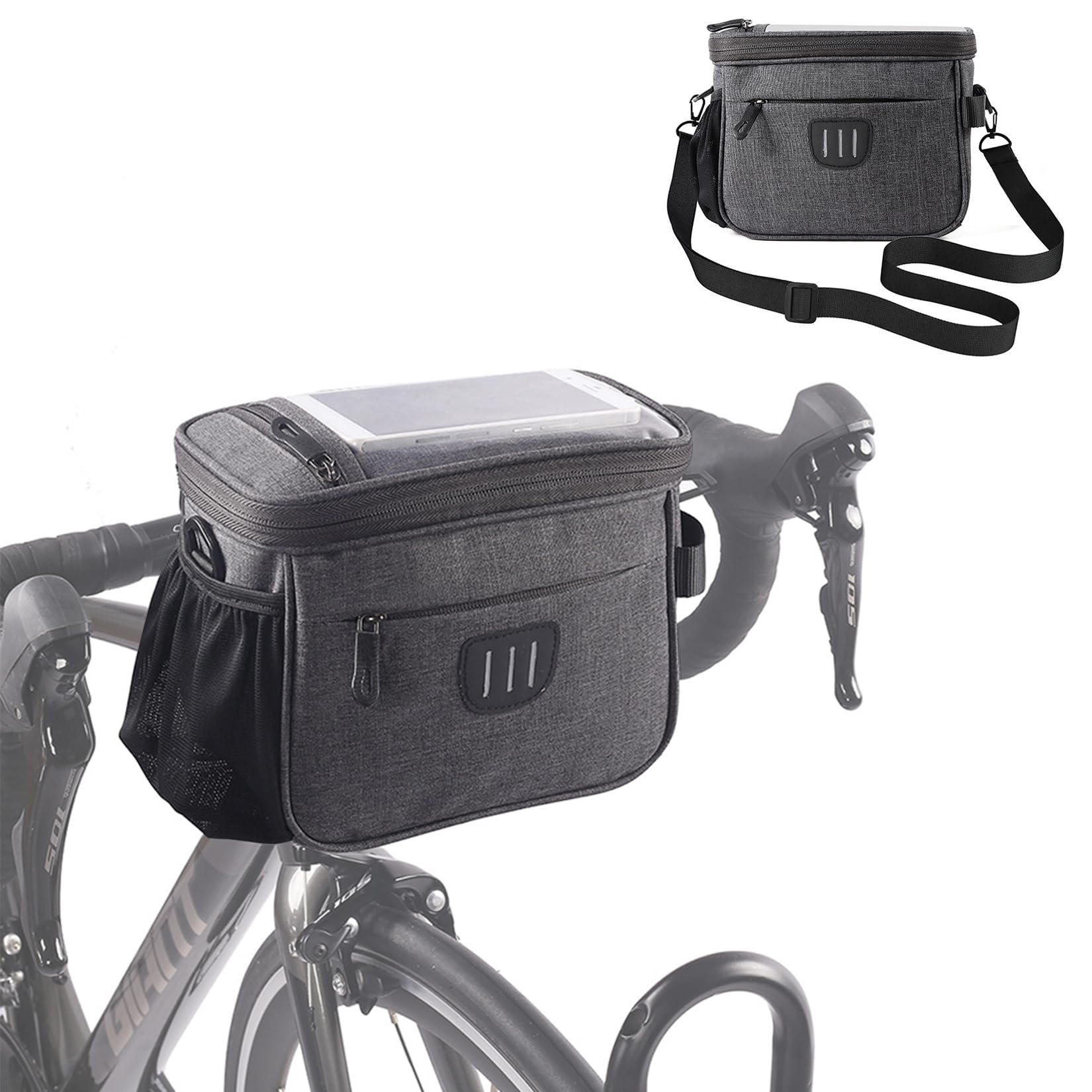 Forhandy Lenkertasche Fahrrad, 5L Fahrradtasche Lenker mit Touchscreen Fahrradtaschen, Fahrradkorb Tasche Abnehmbarem Schultergurt für Ebike Fahrrad MTB von Forhandy