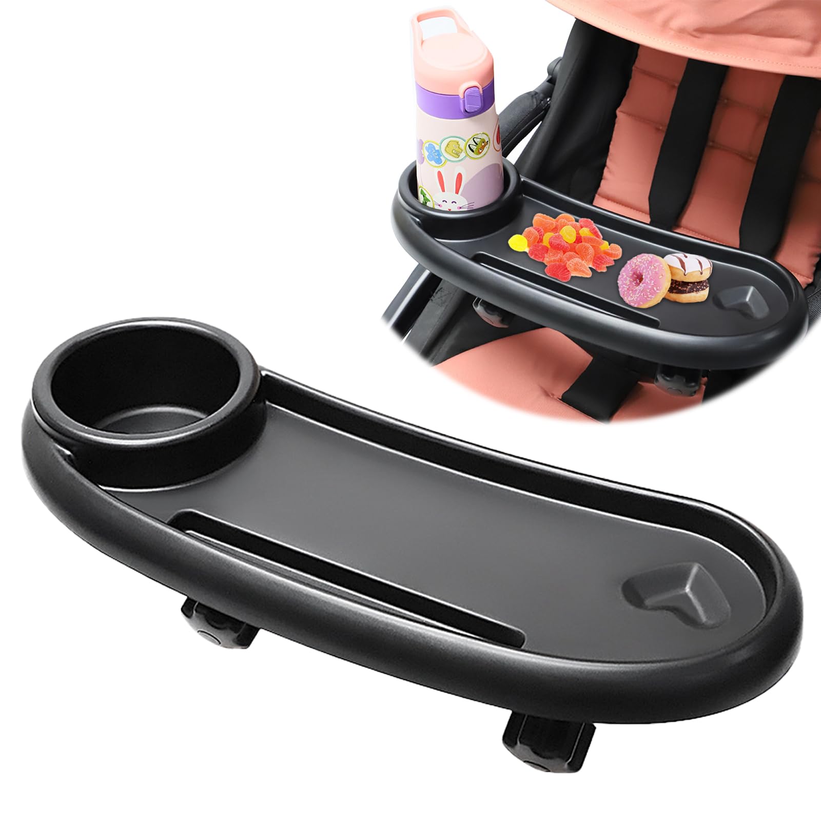 Forhome 3 in 1 Snack Tablett für Kinderwagen, Kinderwagen mit Snack Tablett und Getränkehalter, 360 Grad drehbares Kinderwagen Snack Tablett, Universal Kinderwagen Snack Tablett Zubehör von Forhome