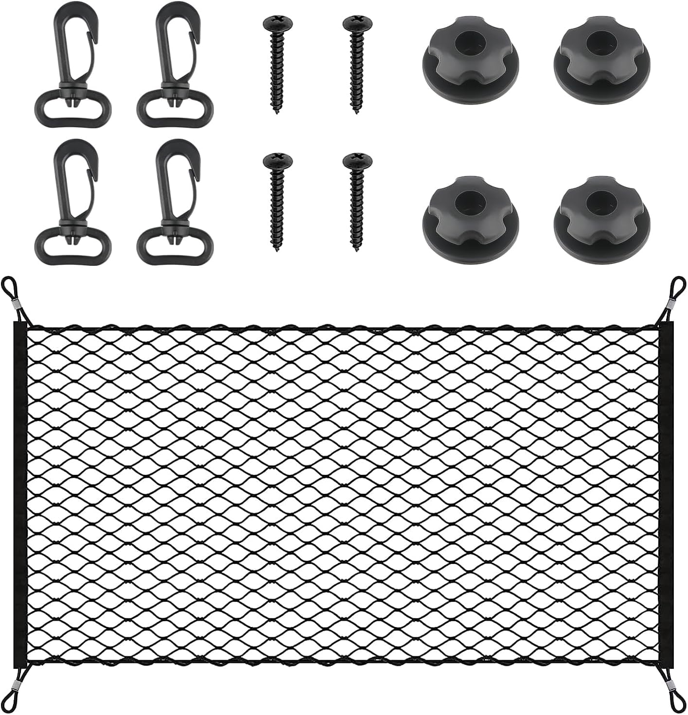 Forhome Kofferraum Gepäcknetz Gepäcknetz 100x60cm Erstreckt Sich auf 140x100cm Kofferraum Netz mit 4 Karabinern und 4 ABS Kunststoffschnallen Gepäcknetz Super Elastisch Geeignet für die meisten Autos von Forhome