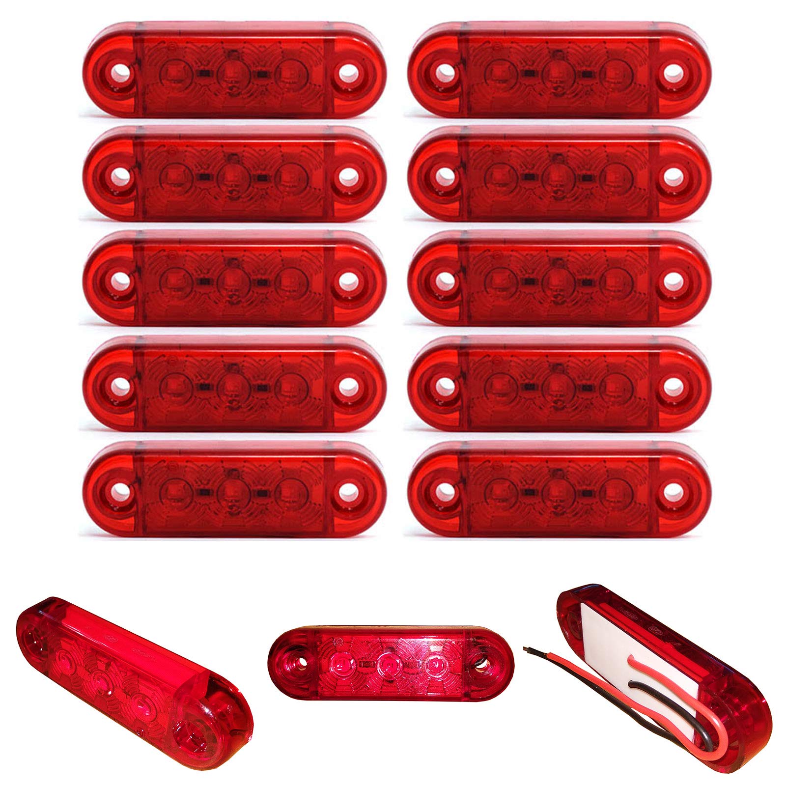 Formplas 10 Stück Hochwertiger Kunststoff Rot LED Leuchten, 3 SMD, 65 mm Länge, 20 mm Höhe, 10 mm Dicke, 12-24V Volt Positionsleuchten LED, Anhänger Beleuchtung Set LED von Formplas