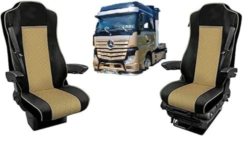 Formplas Sitzbezüge Satz Öko-Leder 1+1 Passend Für LKW Sitzauflagen Schonbezüge Passform Für MP4 Euro 6 Schwarz und Beige von Formplas