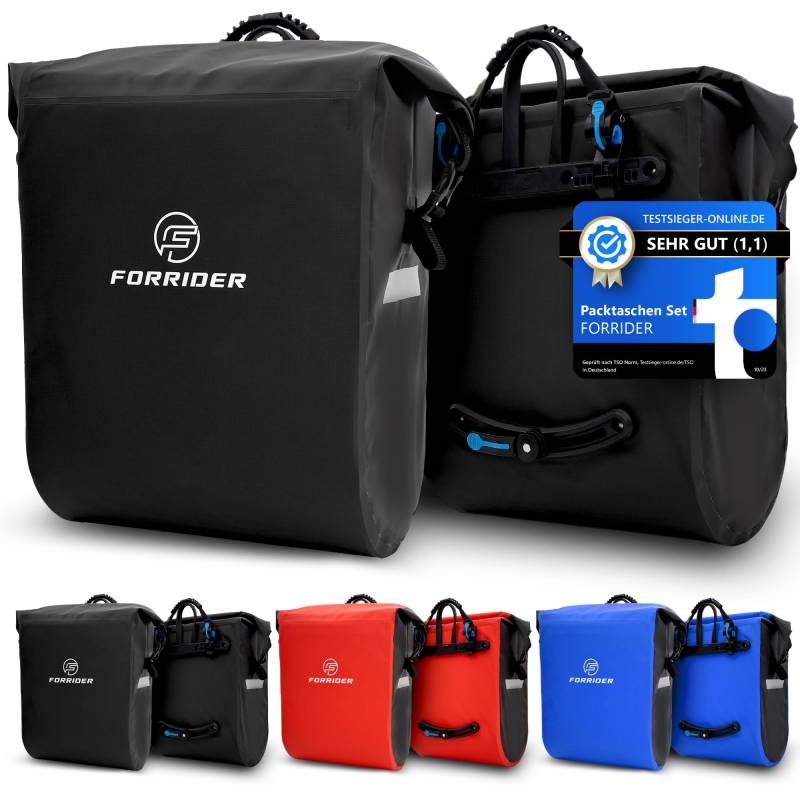 Forrider 2er Set Fahrradtaschen für Gepäckträger Wasserdicht Reflektierend | Gepäckträgertaschen 50L | Sattel Tasche fürs Fahrrad zum Einkaufen von Forrider