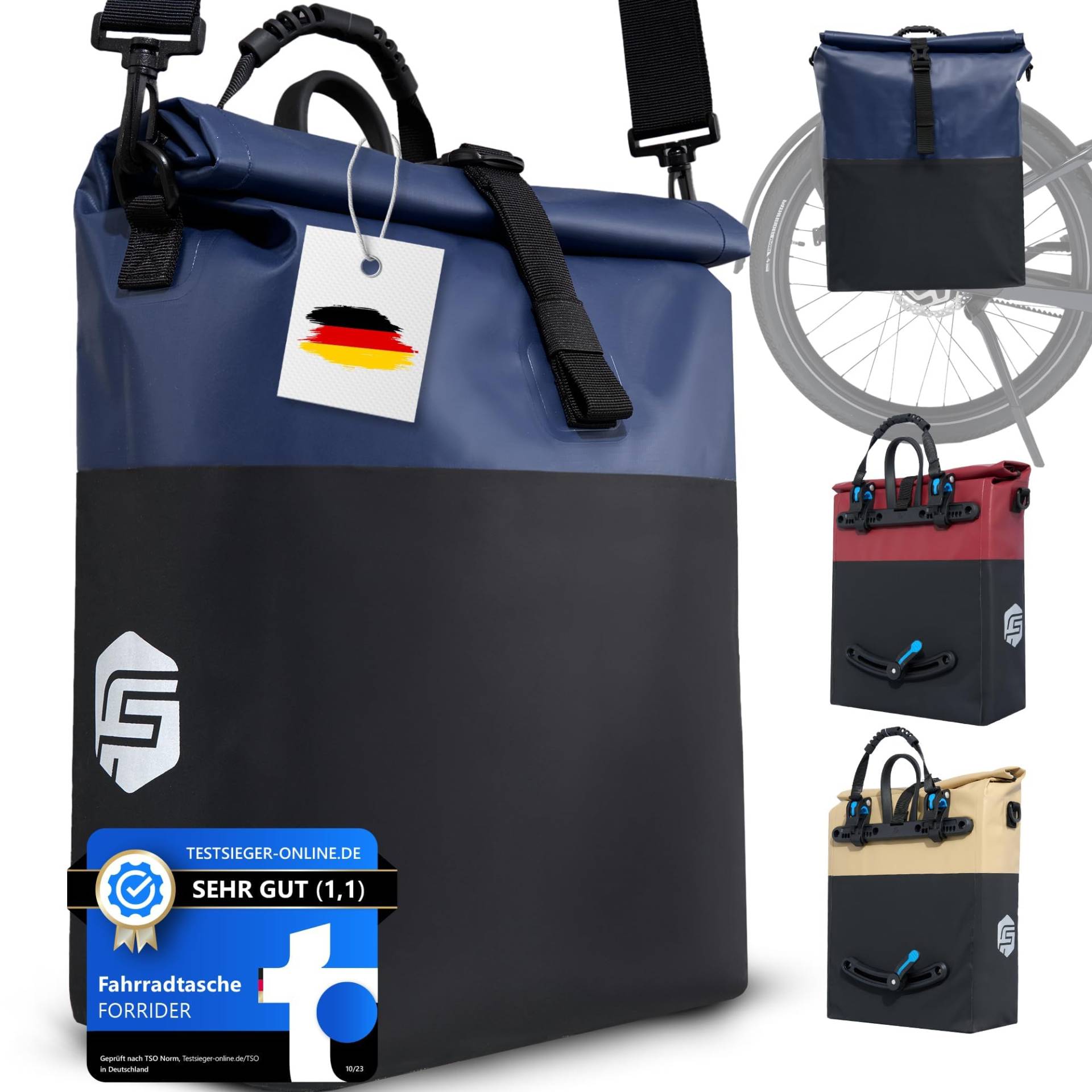 Forrider Fahrradtasche Wasserdicht für Gepäckträger [22L Volumen] mit Schultergurt | Gepäckträgertasche | Einzel | Fahrrad Tasche Packtasche hält an jedem Gepäckträger von Forrider