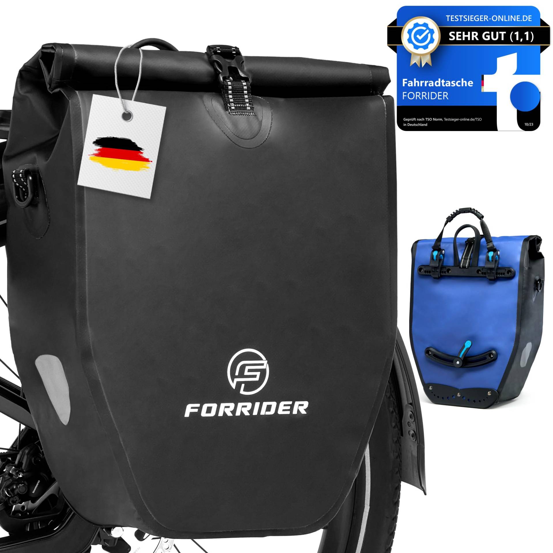 Forrider Fahrradtasche Wasserdicht für Gepäckträger [25L Volumen] mit Schultergurt | Gepäckträgertasche | Einzel | Fahrrad Tasche Packtasche hält an jedem Gepäckträger (Schwarz, Einzeltasche) von Forrider