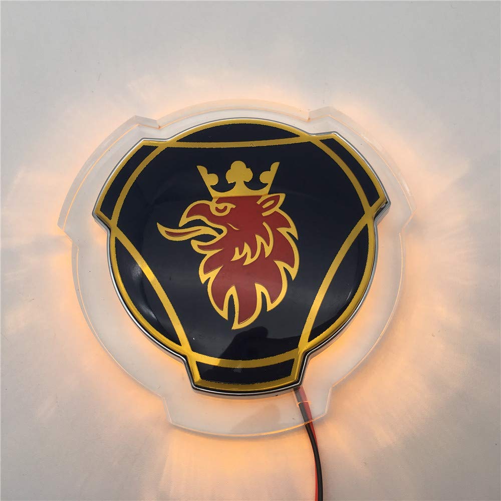 1 Set blau-goldenes Griffin-Emblem für Scania, Auto, LKW, Kühlergrill, Motorhaube, Abzeichen mit 24 V LED-Beleuchtungsstreifen, anwendbar für LKW-beleuchtetes Zubehör (gelbe Beleuchtung) von Forten Kingdom