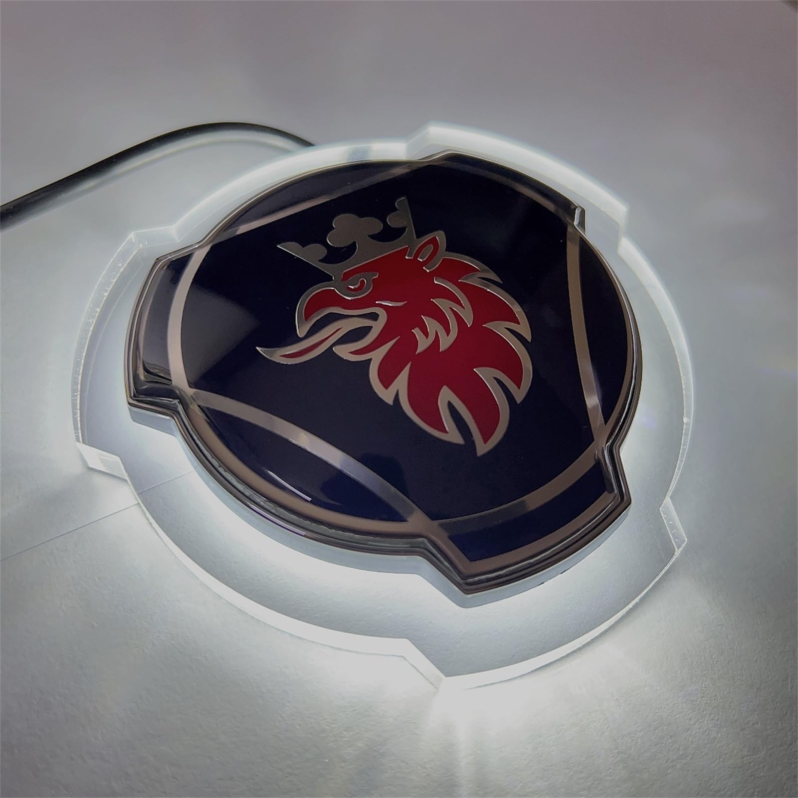 1 Set blau silber Emblem für Scania Auto LKW Frontgrill Motorhaube Emblem Emblem mit 24 V LED Beleuchtung beleuchtet Zubehör Lichtleiste (weiße Beleuchtung) von Forten Kingdom