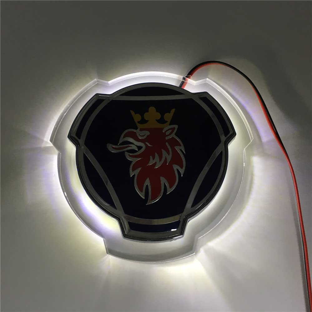 1 Set schwarz-rotes Griffin-Emblem für Scania Auto LKW Frontgrill Motorhaube Emblem mit 24 V LED-Beleuchtung beleuchtetes Zubehör Lichtleiste (weiße Beleuchtung) von Forten Kingdom