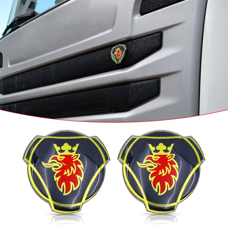 2 Stück Griffin-Emblem für Scania LKW Frontgrill Emblem Ersatz Außenzubehör 1401610 (Blau Gold) von Forten Kingdom