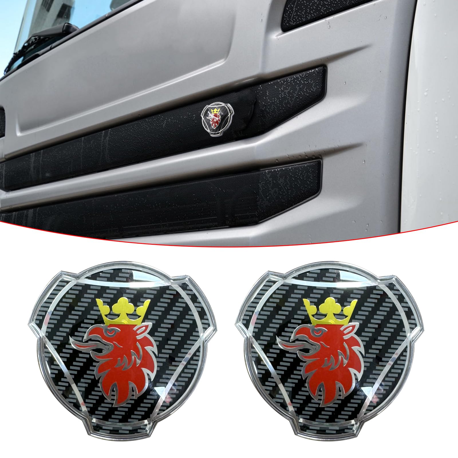 2 Stück Griffin-Emblem für Scania LKW Frontgrill Emblem Ersatz Außenzubehör 1401610 (Carbon) von Forten Kingdom